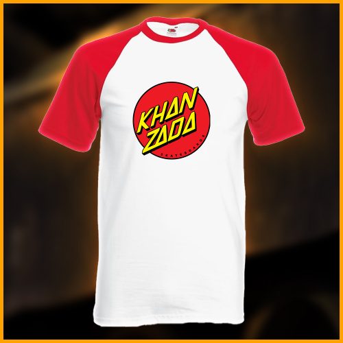 Khan Zada Skateboards Baseball T-Shirt, weiß/rot, schwarz/rot